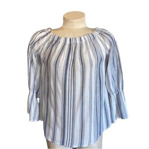 NWT Sanctuary Off Shoulder Bell Sleeve Margaux Blue and White Striped Top XS